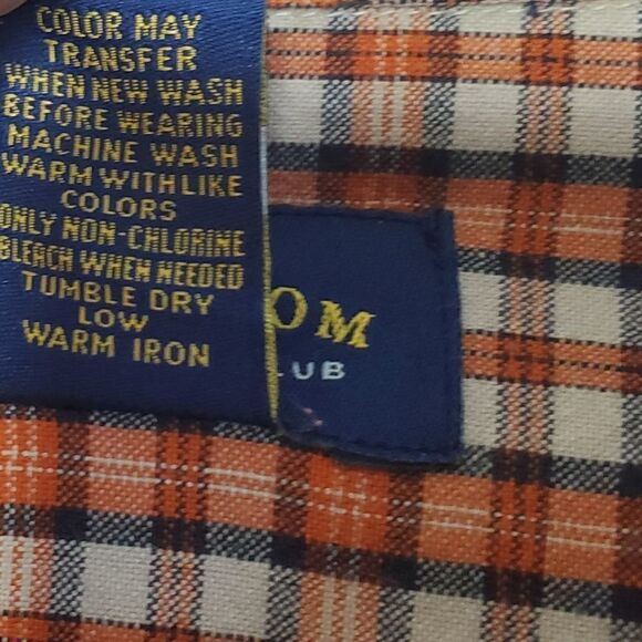 Charter Club L 100% Cotton Orange White Plaid Long Sleeve Button Down Shirt - Picture 8 of 10